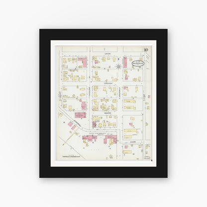 Old map wall art mockup — black gallery frame with white mat — Sanborn Fire Insurance Map from Valparaiso, Porter County, Indiana (1892), Sheet #0010