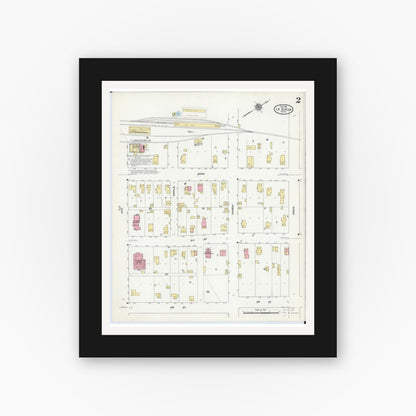 Old map wall art mockup — black gallery frame with white mat — Sanborn Fire Insurance Map from Le Sueur, Le Sueur County, Minnesota (1911), Sheet #0002