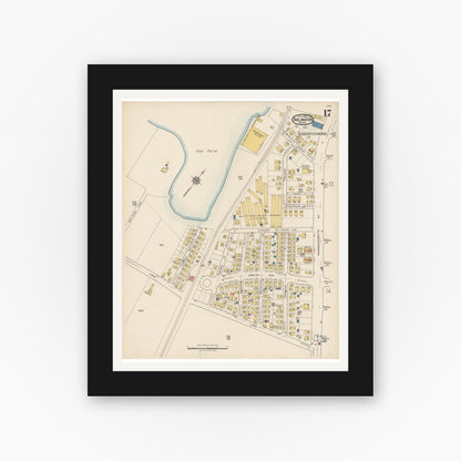 Old map wall art mockup — black gallery frame with white mat — Sanborn Fire Insurance Map from Arlington, Middlesex County, Massachusetts (1922), Sheet #0017