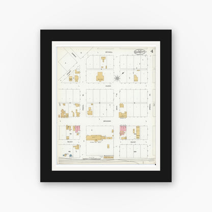 Old map wall art mockup — black gallery frame with white mat — Sanborn Fire Insurance Map from Kissimmee, Osceola County, Florida (1899), Sheet #0004
