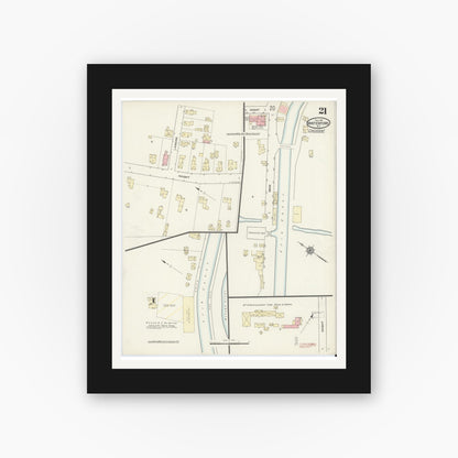 Old map wall art mockup — black gallery frame with white mat — Sanborn Fire Insurance Map from Waterford, Saratoga County, New York (1914), Sheet #0021