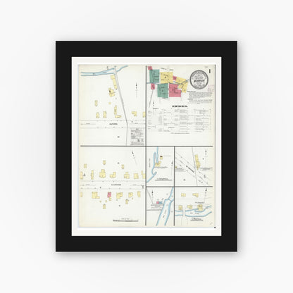 Old map wall art mockup — black gallery frame with white mat — Sanborn Fire Insurance Map from Moravia, Cayuga County, New York (1908) - Complete Map Set
