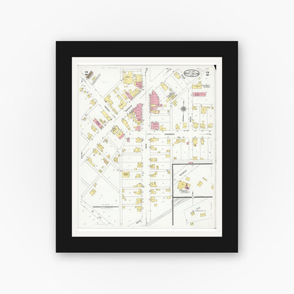 Old map wall art mockup — black gallery frame with white mat — Sanborn Fire Insurance Map from West Salem, Wayne County, Ohio (1926), Sheet #0002