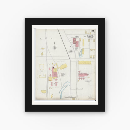 Old map wall art mockup — black gallery frame with white mat — Sanborn Fire Insurance Map from Findlay, Hancock County, Ohio (1895), Sheet #0027