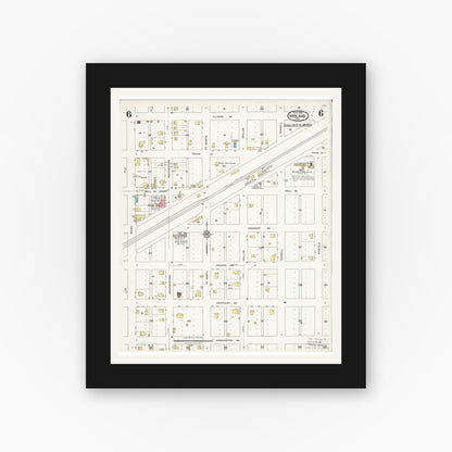 Old map wall art mockup — black gallery frame with white mat — Sanborn Fire Insurance Map from Midland, Midland County, Texas (1925), Sheet #0006