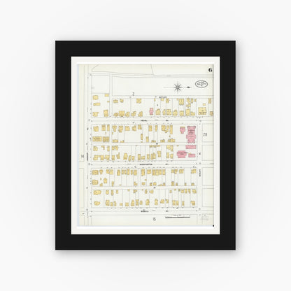 Old map wall art mockup — black gallery frame with white mat — Sanborn Fire Insurance Map from Oil City, Venango County, Pennsylvania (1906), Sheet #0006