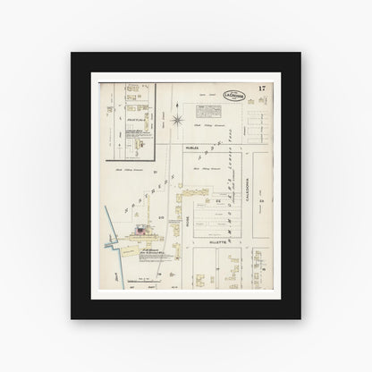 Old map wall art mockup — black gallery frame with white mat — Sanborn Fire Insurance Map from La Crosse, La Crosse County, Wisconsin (1884), Sheet #0017
