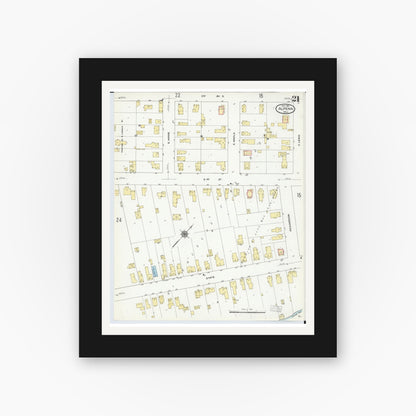 Old map wall art mockup — black gallery frame with white mat — Sanborn Fire Insurance Map from Alpena, Alpena County, Michigan (1910), Sheet #0021