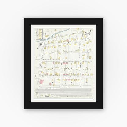 Old map wall art mockup — black gallery frame with white mat — Sanborn Fire Insurance Map from Derry, Westmoreland County, Pennsylvania (1911), Sheet #0005