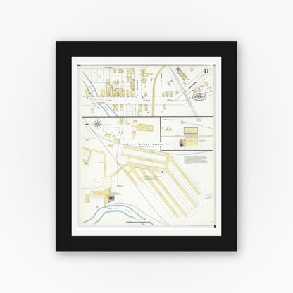 Old map wall art mockup — black gallery frame with white mat — Sanborn Fire Insurance Map from Ironwood, Gogebic County, Michigan (1908), Sheet #0011