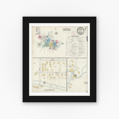 Old map wall art mockup — black gallery frame with white mat — Sanborn Fire Insurance Map from Hudson, Middlesex County, Massachusetts (1897), Sheet #0001