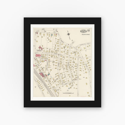 Old map wall art mockup — black gallery frame with white mat — Sanborn Fire Insurance Map from Greenfield, Franklin County, Massachusetts (1922), Sheet #0011