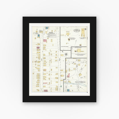 Old map wall art mockup — black gallery frame with white mat — Sanborn Fire Insurance Map from Slatington, Lehigh County, Pennsylvania (1908), Sheet #0009