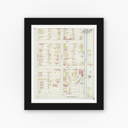 Old map wall art mockup — black gallery frame with white mat — Sanborn Fire Insurance Map from Chillicothe, Ross County, Ohio (1895), Sheet #0002