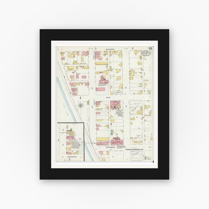 Old map wall art mockup — black gallery frame with white mat — Sanborn Fire Insurance Map from Tell City, Perry County, Indiana (1898), Sheet #0006