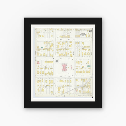 Old map wall art mockup — black gallery frame with white mat — Sanborn Fire Insurance Map from Ironton, Lawrence County, Ohio (1904), Sheet #0020