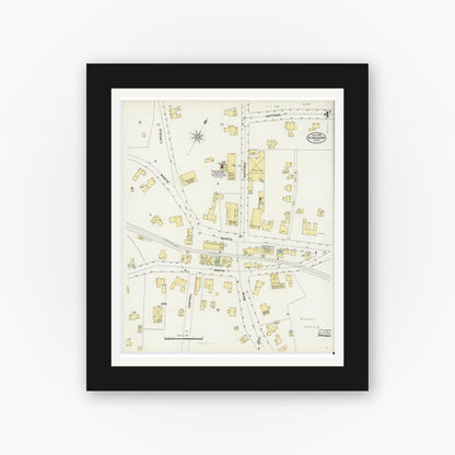Old map wall art mockup — black gallery frame with white mat — Sanborn Fire Insurance Map from Hingham, Plymouth County, Massachusetts (1898), Sheet #0004