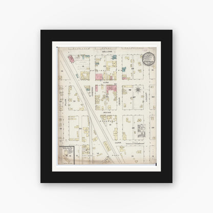 Old map wall art mockup — black gallery frame with white mat — Sanborn Fire Insurance Map from Kirkwood, Warren County, Illinois (1886), Sheet #0001