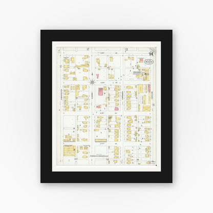 Old map wall art mockup — black gallery frame with white mat — Sanborn Fire Insurance Map from Marion, Grant County, Indiana (1901), Sheet #0014