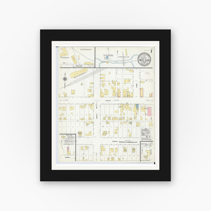 Old map wall art mockup — black gallery frame with white mat — Sanborn Fire Insurance Map from White Cloud, Newaygo County, Michigan (1911), Sheet #0001