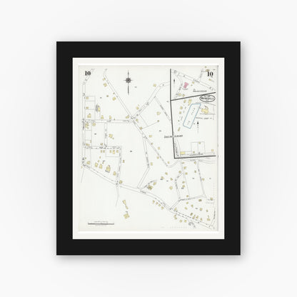 Old map wall art mockup — black gallery frame with white mat — Sanborn Fire Insurance Map from Waynesville, Haywood County, North Carolina (1924), Sheet #0010