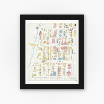 Old map wall art mockup — black gallery frame with white mat — Sanborn Fire Insurance Map from Danville, Montour County, Pennsylvania (1901), Sheet #0002
