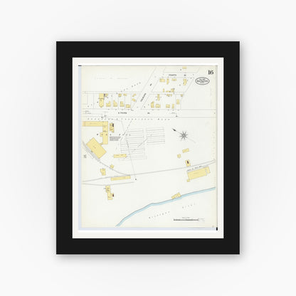 Old map wall art mockup — black gallery frame with white mat — Sanborn Fire Insurance Map from Big Rapids, Mecosta County, Michigan (1908), Sheet #0016