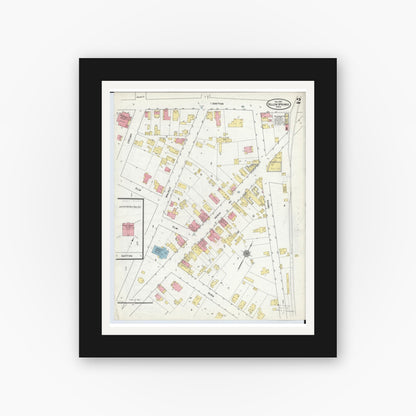 Old map wall art mockup — black gallery frame with white mat — Sanborn Fire Insurance Map from Yellow Springs, Greene County, Ohio (1910), Sheet #0002