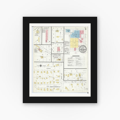 Old map wall art mockup — black gallery frame with white mat — Sanborn Fire Insurance Map from Lake Odessa, Ionia County, Michigan (1910) - Complete Map Set