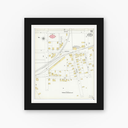 Old map wall art mockup — black gallery frame with white mat — Sanborn Fire Insurance Map from Franklin, Venango County, Pennsylvania (1906), Sheet #0011