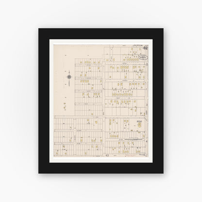 Old map wall art mockup — black gallery frame with white mat — Sanborn Fire Insurance Map from Glendale, Los Angeles County, California (1919), Sheet #0042