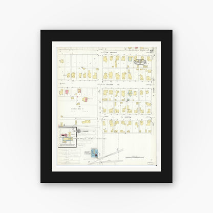 Old map wall art mockup — black gallery frame with white mat — Sanborn Fire Insurance Map from Bloomington, Monroe County, Indiana (1913), Sheet #0003
