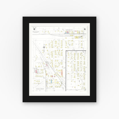 Old map wall art mockup — black gallery frame with white mat — Sanborn Fire Insurance Map from Perry, Dallas County, Iowa (1933), Sheet #0006