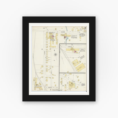 Old map wall art mockup — black gallery frame with white mat — Sanborn Fire Insurance Map from Milford, Worcester County, Massachusetts (1897), Sheet #0009