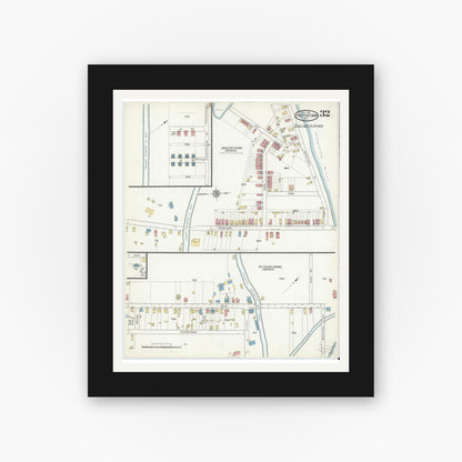 Old map wall art mockup — black gallery frame with white mat — Sanborn Fire Insurance Map from Pottstown, Montgomery County, Pennsylvania (1916), Sheet #0032