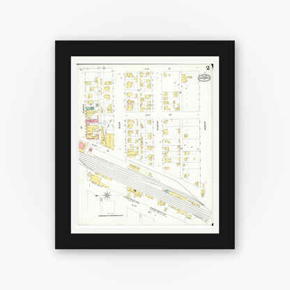 Old map wall art mockup — black gallery frame with white mat — Sanborn Fire Insurance Map from Cherokee, Cherokee County, Iowa (1899), Sheet #0002
