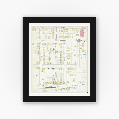 Old map wall art mockup — black gallery frame with white mat — Sanborn Fire Insurance Map from Dover, Morris County, New Jersey (1909), Sheet #0002