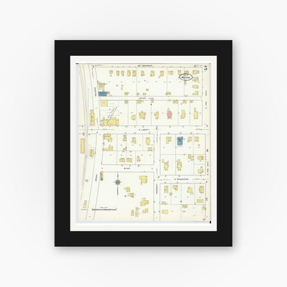 Old map wall art mockup — black gallery frame with white mat — Sanborn Fire Insurance Map from Medina, Medina County, Ohio (1911), Sheet #0005
