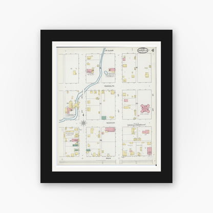 Old map wall art mockup — black gallery frame with white mat — Sanborn Fire Insurance Map from Vandalia, Fayette County, Illinois (1893), Sheet #0004