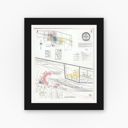 Old map wall art mockup — black gallery frame with white mat — Sanborn Fire Insurance Map from Bensenville, Dupage County, Illinois (1926), Sheet #0001