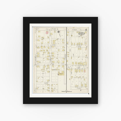 Old map wall art mockup — black gallery frame with white mat — Sanborn Fire Insurance Map from Barnesville, Belmont County, Ohio (1915), Sheet #0004