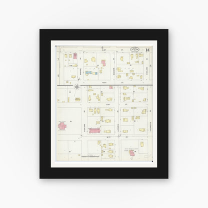 Old map wall art mockup — black gallery frame with white mat — Sanborn Fire Insurance Map from Dixon, Lee County, Illinois (1897), Sheet #0014
