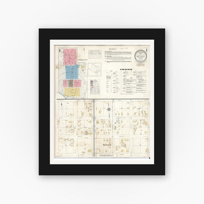 Old map wall art mockup — black gallery frame with white mat — Sanborn Fire Insurance Map from Refugio, Refugio County, Texas (1942), Sheet #0001