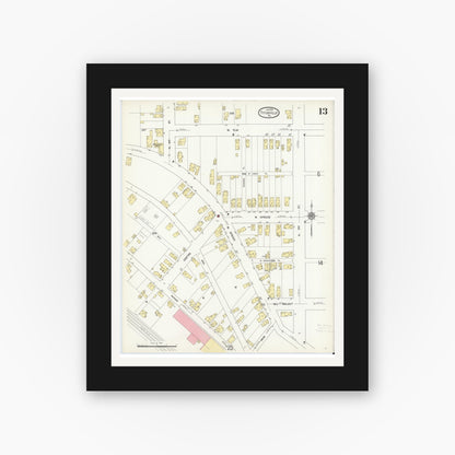 Old map wall art mockup — black gallery frame with white mat — Sanborn Fire Insurance Map from Titusville, Crawford County, Pennsylvania (1912), Sheet #0013