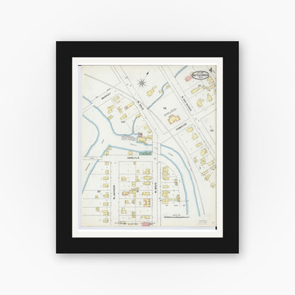 Old map wall art mockup — black gallery frame with white mat — Sanborn Fire Insurance Map from Battle Creek, Calhoun County, Michigan (1892), Sheet #0004