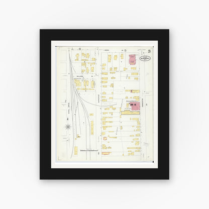 Old map wall art mockup — black gallery frame with white mat — Sanborn Fire Insurance Map from Menominee, Menominee County, Michigan (1907), Sheet #0003