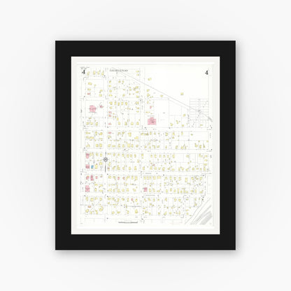 Old map wall art mockup — black gallery frame with white mat — Sanborn Fire Insurance Map from Albia, Monroe County, Iowa (1933), Sheet #0004