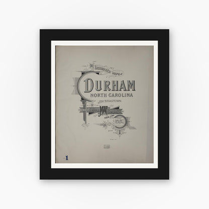 Old map wall art mockup — black gallery frame with white mat — Sanborn Fire Insurance Map from Durham, Durham County, North Carolina (1937), Sheet #0001
