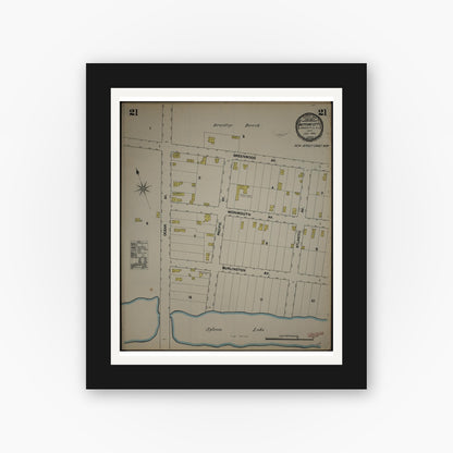 Old map wall art mockup — black gallery frame with white mat — Sanborn Fire Insurance Map from New Jersey Coast, New Jersey Coast, New Jersey (1890), Sheet #0021