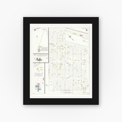 Old map wall art mockup — black gallery frame with white mat — Sanborn Fire Insurance Map from Clark's Summit, Lackawanna County, Pennsylvania (1933), Sheet #0009